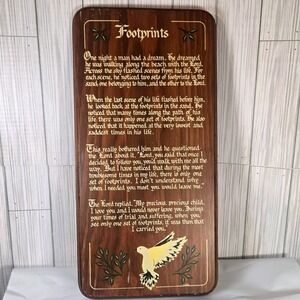 Vintage‎ Footprints Poem Wood Wall Hanging Plaque Religious Gift Decor